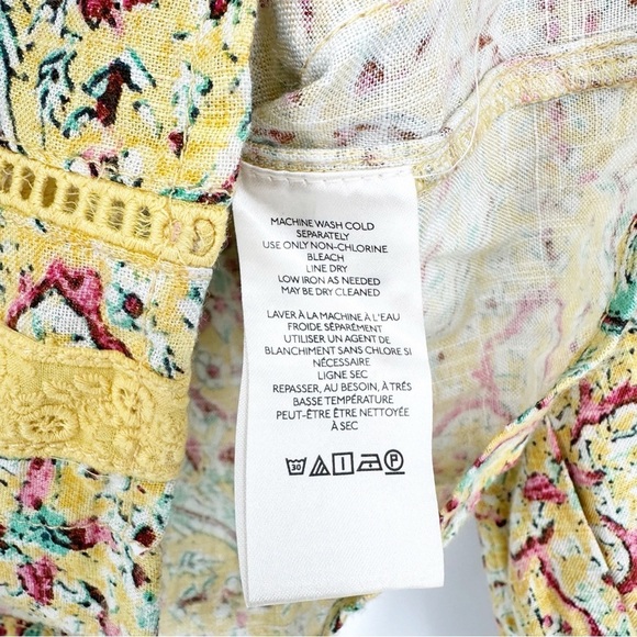 NWT Pilcro by Anthropologie Pintuck Peasant Blouse Yellow Floral Print XS - Picture 7 of 9